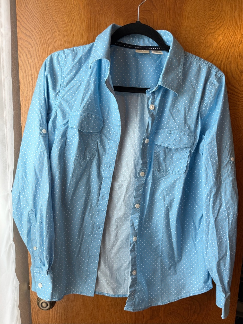 Light blue mini polka dot button up S